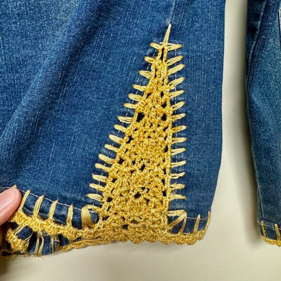 SANDRO SPORTWEAR Crochet Insert Whipstitch Detail Boho Denim Jacket - Picture 9 of 11